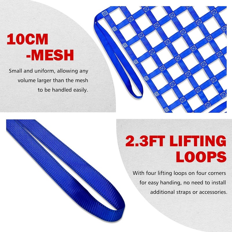 FITHOIST Cargo Lifting Net 770LBS, 3.28'x3.28' Safety Straps for Hoist 10cm Square Mesh, Sling Hoisting Net, Heavy Duty for Construction Moving Loading Unloading (Blue) - Image 4